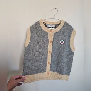 Pranksome Teddy Gray and Cream Sleeveless Cardigan
